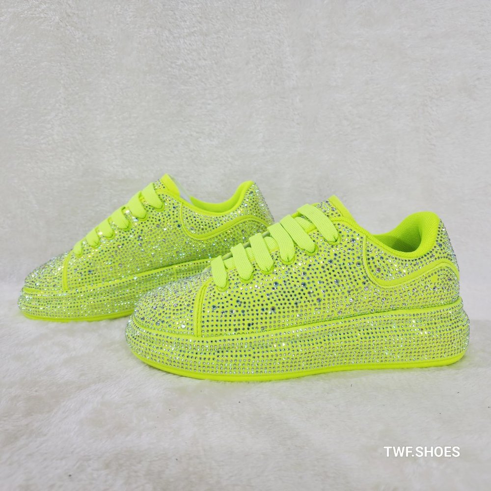 Dazzle Comfy Cush Lime Rhinestone Platform Sneakers Tennis Shoes
